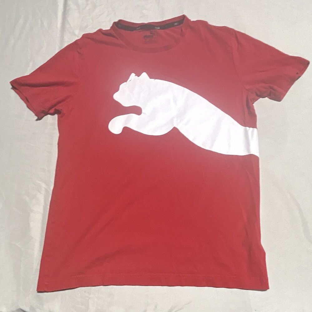 Puma Mens Medium Red Big Cat Jumbo Logo Graphic Athletic T-Shirt